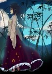  bamboo bamboo_forest barefoot cloud clouds forest fuurin_(omaemona) grass hime_cut houraisan_kaguya long_hair long_skirt nature profile skirt sky solo touhou wind 