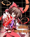  bad_id bow brown_hair coca-cola detached_sleeves dokugiri english hair_bow hakurei_reimu japanese_clothes product_placement touhou wink 