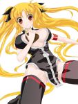  blonde_hair blush breasts chocolate fate_testarossa heart long_hair mahou_shoujo_lyrical_nanoha mahou_shoujo_lyrical_nanoha_strikers minazuki_randoseru open_clothes open_shirt oudanhodou red_eyes ribbon shirt thigh-highs thighhighs twintails valentine very_long_hair 