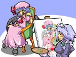  bat_wings blood blue_hair braid chair easel flower hairband hat izayoi_sakuya maid mouth_hold nosebleed paintbrush painting palette pose red_eyes remilia_scarlet rose short_hair shuushokuna_ekus sitting touhou wings 