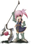  axe belt blue_eyes boots elbow_gloves gloves knife pink_hair presea_combatir solo sukanchinkasu tales_of_(series) tales_of_symphonia twintails weapon 