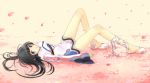  black_hair blue_eyes kohak_hearts long_hair long_sleeves lying m_(pixiv9151) petals pink_background tales_of_(series) tales_of_hearts 