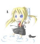  aoblue blonde_hair blue_eyes chibi feathers kamio_misuzu long_hair outstretched_arms ponytail ribbon school_uniform spread_arms 