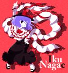 character_name frills hat karaagetarou long_skirt nagae_iku pose saturday_night_fever scarf shawl short_hair skirt touhou wink