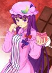  blush chocolate gift hat holding holding_gift incoming_gift ket-c lipstick long_hair patchouli_knowledge purple_eyes purple_hair touhou valentine very_long_hair violet_eyes 
