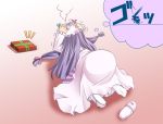  gift hands_on_head hat iganseijin long_hair pain patchouli_knowledge purple_hair ribbon slippers thought_bubble top-down_bottom-up touhou trembling 