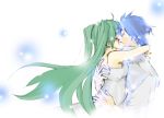 blush closed_eyes green_hair haruurara hatsune_miku hug kaito kiss long_hair twintails vocaloid 