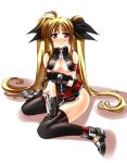  breast_hold breasts cleavage covering_breasts fate_testarossa highres iga_tamaki mahou_shoujo_lyrical_nanoha mahou_shoujo_lyrical_nanoha_strikers tears thigh-highs thighhighs torn_clothes 