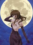  antenna_hair back dress elbow_gloves evening_gown glasses gloves hair_down hida_tatsuo idolmaster looking_back moon solo 