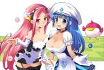  animal_ears arin ball bell blue_eyes blue_hair breasts choker cleavage cow_bell cow_ears cow_girl cow_print cowgirl detached_sleeves gloves golf_ball happy kaze long_hair lucia multiple_girls pangya pink_eyes pink_hair sasago_kaze smile thigh-highs thighhighs 