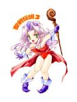  angela_(seiken_densetsu_3) boots breasts cape cleavage gloves green_eyes open_mouth purple_hair seiken_densetsu seiken_densetsu_3 smile staff tamiya_akito 