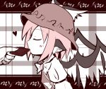  chocolate closed_eyes giwa hat heart mouth_hold mystia_lorelei pink_hair sepia short_hair solo touhou wings 