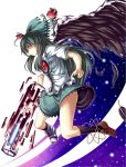  arm_cannon digital_dissolve feathers green_hair long_hair red_eyes reiuji_utsuho saya_(sayamendo) skirt socks touhou weapon wings 
