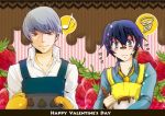  apron blue_eyes blue_hair blush chocolate cooking food fruit narukami_yuu persona persona_4 reverse_trap seta_souji shirogane_naoto short_hair strawberry valentine yutori_ac 