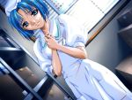  blue_hair dutch_angle game_cg ingoku_byoutou_~himerareta_wana~ jpeg_artifacts nurse short_hair suzumoto_eri yoshino_keiko 
