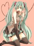  aqua_hair bad_id chocolate detached_sleeves hatsune_miku heart karu long_hair mouth_hold necktie skirt squat squatting thigh-highs thighhighs twintails valentine very_long_hair vocaloid yuzuki_karu zettai_ryouiki 