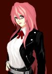  bad_id belt breasts ego_system glasses large_breasts lipstick long_hair lucky_star pink_hair ribbon takara_miyuki 