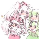  chibi ex-keine ex_keine fujiwara_no_mokou green_hair hair_ribbon horns kamishirasawa_keine long_hair lowres ribbon ruto_(petatann) touhou yukkuri_shiteitte_ne 