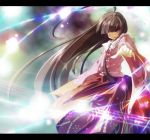  brown_hair foreshortening frown highres houraisan_kaguya japanese_clothes letterboxed long_hair magic one-eyed open_mouth outstretched_arm pink_eyes sakurame touhou very_long_hair 