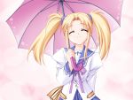  closed_eyes game_cg happy itsuka_todoku_ano_sora_ni long_hair mitora_mememe moekibara_fumitake school_uniform twintails umbrella 