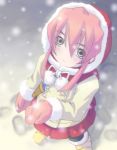  blue_eyes blush coat gloves hood knife lowres pantyhose pink_hair presea_combatir skirt smile snow tales_of_(series) tales_of_symphonia winter winter_clothes 
