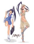  bandage bandages black_hair dual_persona ibuki long_hair muscle ninja ponytail satoshi_(artist) school_uniform street_fighter 