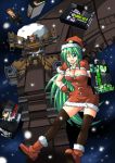  armored_core:_for_answer blue_eyes breasts christmas cleavage feedback green_hair hat large_breasts listless_time long_hair may_greenfield mecha ment merrygate santa_costume santa_hat snow thigh-highs thighhighs wink 
