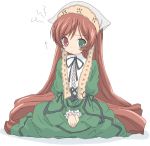  1girl core_(mayomayo) dress heterochromia kneeling long_hair rozen_maiden solo suiseiseki 