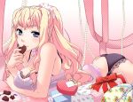  blonde_hair blue_eyes bow breasts chocolate gift heart kurootoko large_breasts lingerie long_hair macross macross_frontier sheryl_nome underwear valentine 