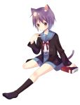  bad_id book cardigan cat_ears feet highres nagato_yuki otototo purple_hair school_uniform short_hair socks suzumiya_haruhi_no_yuuutsu tail 