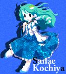  detached_sleeves frog green_hair japanese_clothes karaagetarou kochiya_sanae long_hair miko skirt touhou 