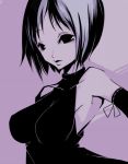  armpits artist_request breasts cleavage dress elbow_gloves gloves impossible_clothes large_breasts monochrome purple short_hair 