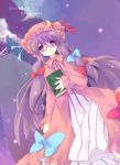  bad_id bespectacled book cloud clouds crescent glasses hat long_hair morinaga_kobato night patchouli_knowledge purple_hair solo star touhou twintails 