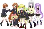  00s 6+girls barasuishou blonde_hair bow everyone eyepatch flower heterochromia hina_ichigo kanaria kirakishou multiple_girls naruse_mamoru pink_bow pleated_skirt rose rozen_maiden rozen_maiden_traumend school_uniform serafuku shinku skirt souseiseki suigintou suiseiseki twintails 