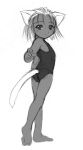  animal_ears cat_ears cat_tail dark_skin monochrome one-piece_swimsuit school_swimsuit swimsuit tail 