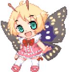  1girl antennae blonde_hair fairy lisula lowres mary_janes pink_shoes pixel_art shimon shimotsuma shoes solo transparent_background wings 