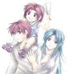  1girl 2boys chidori_kaname child family fan full_metal_panic! harisen if_they_mated lowres multiple_boys sagara_sousuke 