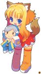  1girl animal_ears blonde_hair blue_eyes boots cat_ears cat_tail chibi firefox os-tan personification skirt solo tail thunderbird zankuro 