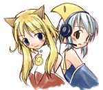  2girls :o blonde_hair blue_eyes blush brown_eyes detached_sleeves firefox fox_tail headphones headset looking_at_viewer lowres multiple_girls os-tan parted_lips personification short_hair sidelocks silver_hair simple_background smile tail thunderbird white_background 