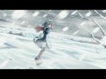  1girl braid female highres izayoi_sakuya landscape letterboxed maid perfect_cherry_blossom scarf scenery short_hair silver_hair snow snowing solo touhou twin_braids wallpaper yuuki_tatsuya 