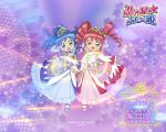 00s 2005 2girls april blue_hair calendar dress drill_hair fine fushigiboshi_no_futago_hime looking_at_viewer magical_girl mary_janes multiple_girls pink_hair rein shoes smile standing standing_on_one_leg symmetry tiara wand 