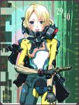  1girl blonde_hair blue_eyes blush fingerless_gloves gloves gun handgun nagasawa_shin original revolver science_fiction solo uniform weapon 