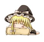  1girl blonde_hair chibi female full_body hat kirisame_marisa lowres pillow simple_background solo touhou white_background witch witch_hat 