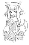  1girl animal_ears arms_behind_back detached_sleeves firefox fox_ears fox_tail looking_at_viewer monochrome os-tan personification short_hair sidelocks simple_background sketch sleeveless smile solo tail 