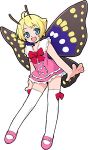  1boy :d antennae blonde_hair blue_eyes butterfly_wings fairy full_body insect_wings lowres male_focus mary_janes official_art open_mouth pink_shoes shimon shimotsuma shoes short_hair simple_background smile solo thigh-highs trap white_background white_legwear wings 