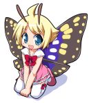  1boy antennae blonde_hair fairy full_body insect_wings male_focus mary_janes osaragi_mitama pink_shoes shimon shimotsuma shoes solo thigh-highs trap white_background white_legwear wings 