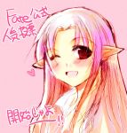  1girl blush caster face fate/stay_night fate_(series) heart one_eye_closed pink_hair pointy_ears sketch solo teramoto_kaoru wink 