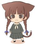  00s 1girl animal_ears blush_stickers braid brown_eyes brown_hair cat_ears cat_tail chaccu chibi lowres maria-sama_ga_miteru school_uniform serafuku shimazu_yoshino solo tail twin_braids 