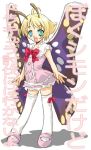  1boy antennae butterfly crossdressinging fairy full_body male_focus mary_janes pink_shoes shimon shimotsuma shoes sokkurisan solo thigh-highs trap white_background wings 