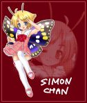  1girl antennae blonde_hair butterfly fairy mary_janes pink_shoes shimon shimotsuma shoes solo thigh-highs wings 
